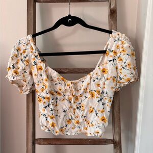 Love Tree Yellow Floral Crop Top